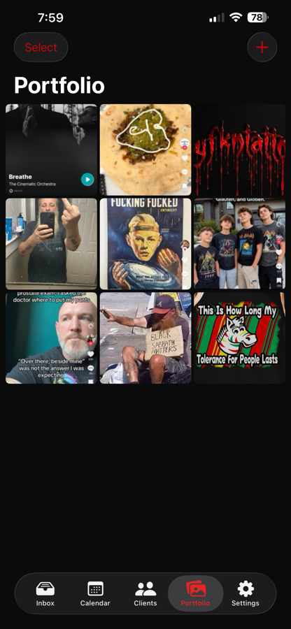 A portfolio of tattoo work in the app